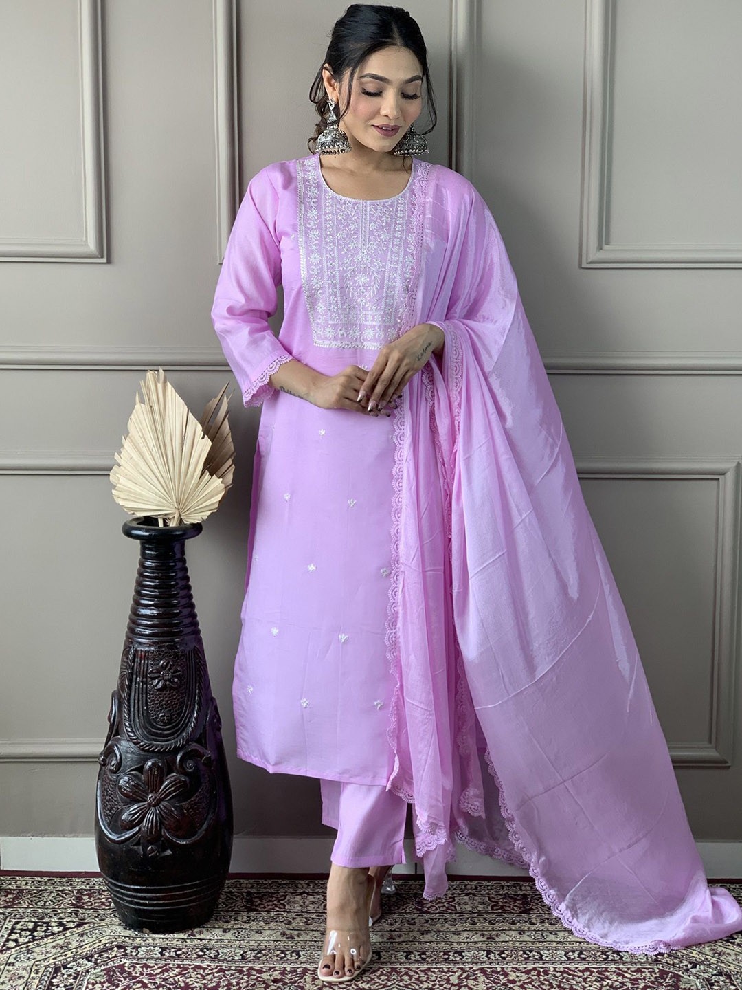 

KALINI Women Ethnic Motifs Embroidered Sequinned Kurta with Trousers & With Dupatta, Purple