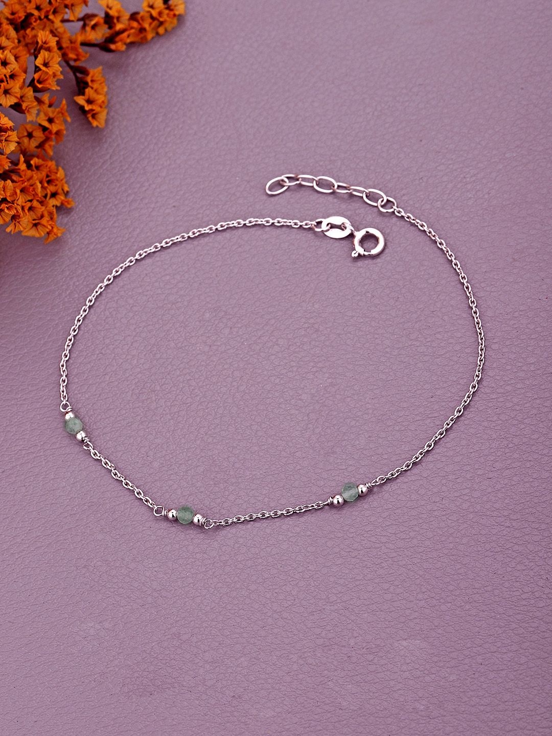 

Sangria Rhodium-Plated 925 Sterling Silver Artificial Beads Anklet