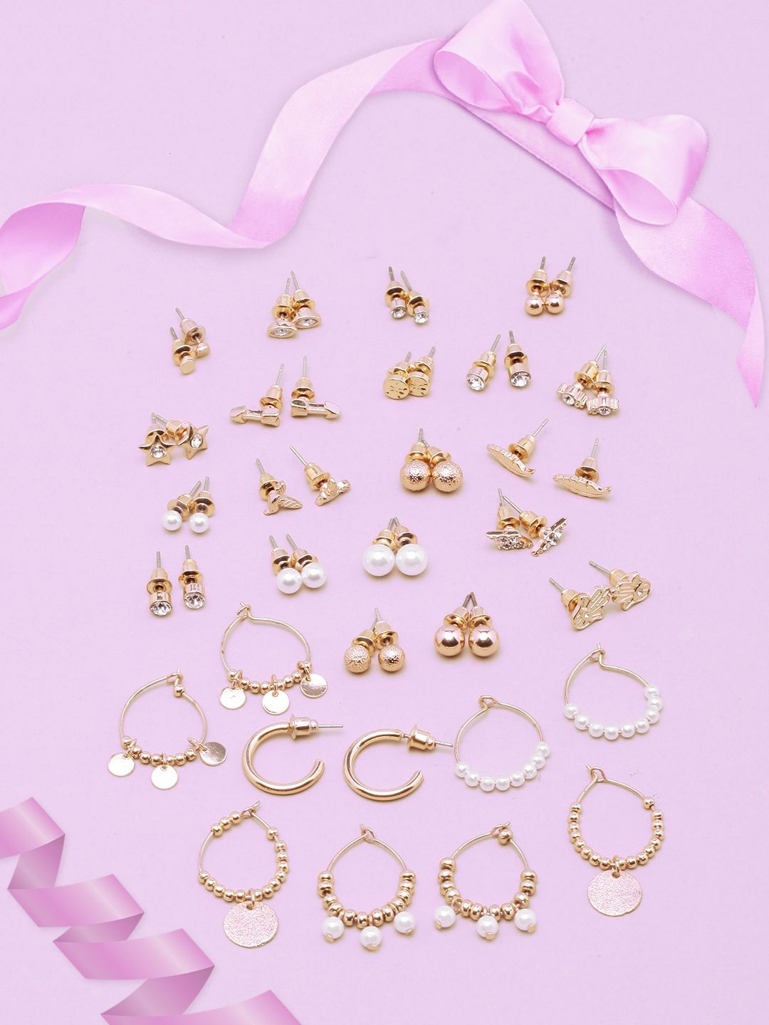 

KPOP Set Of 25 Gold Plated Rhinestone Contemporary Studs
