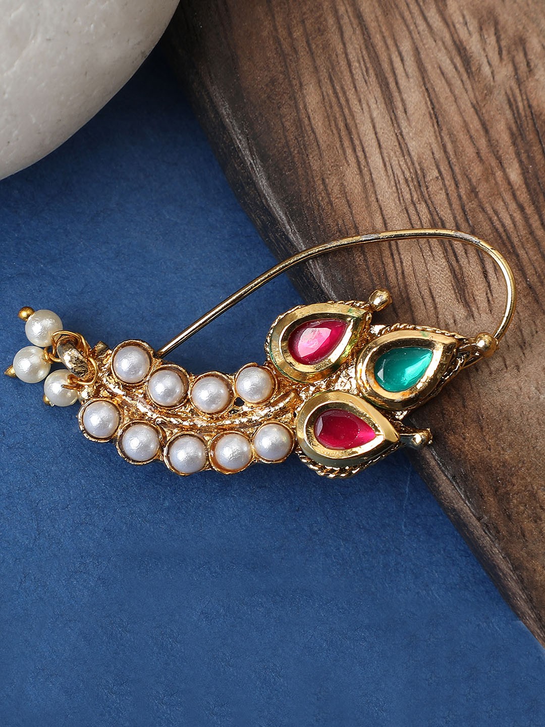 

ANIKAS CREATION Gold-Plated Cubic Zirconia Stud Nosepin