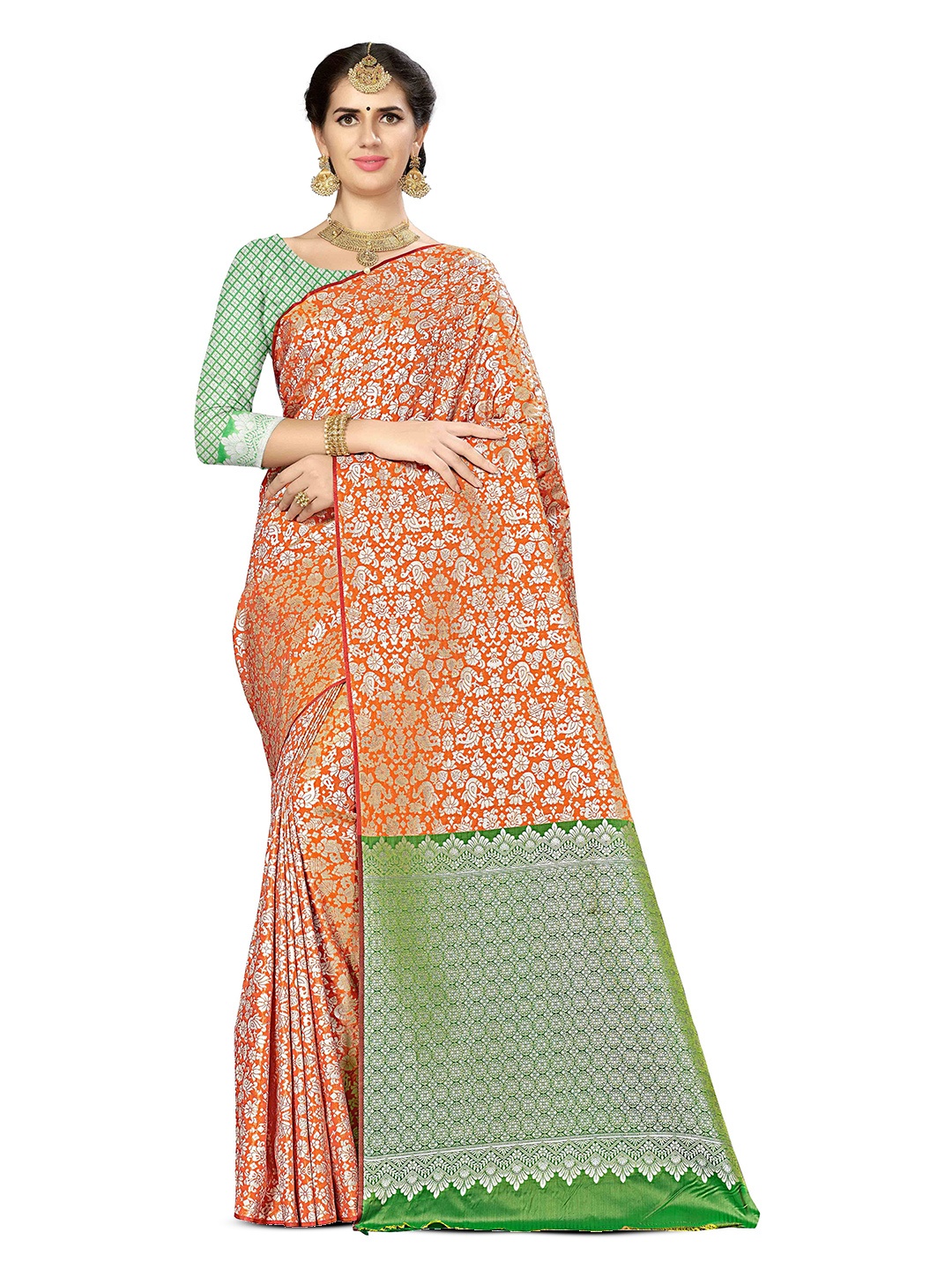 

Maroosh Woven Design Ethnic Motifs Zari Banarasi Saree, Orange