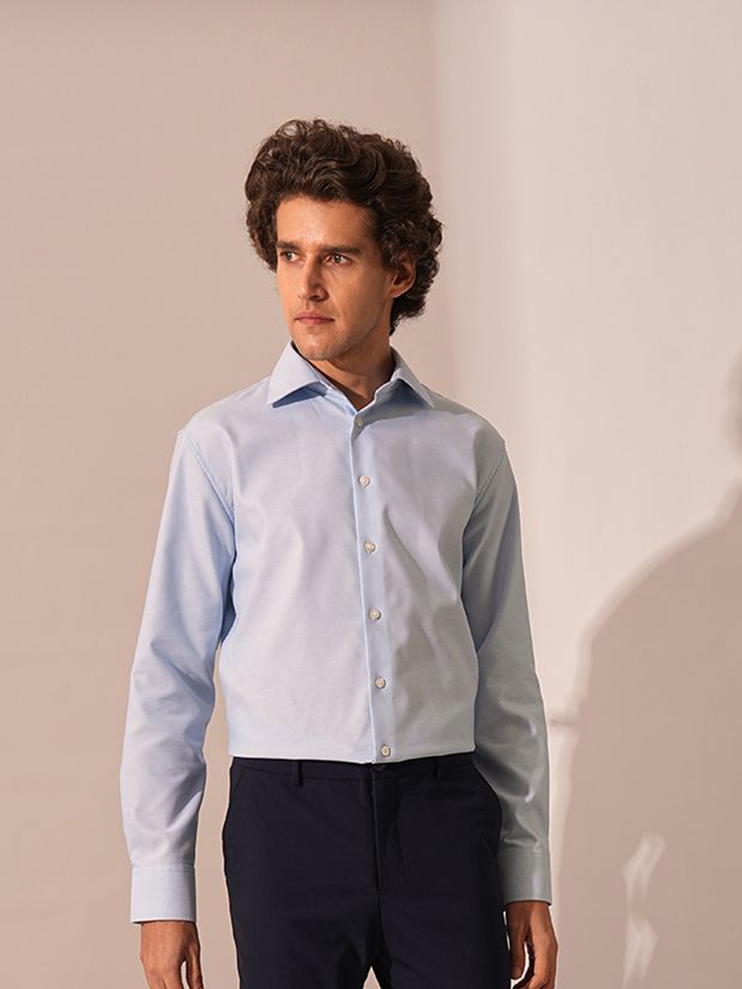 

SELECTED Men Spread Collar Solid Cotton Formal Shirt, Blue