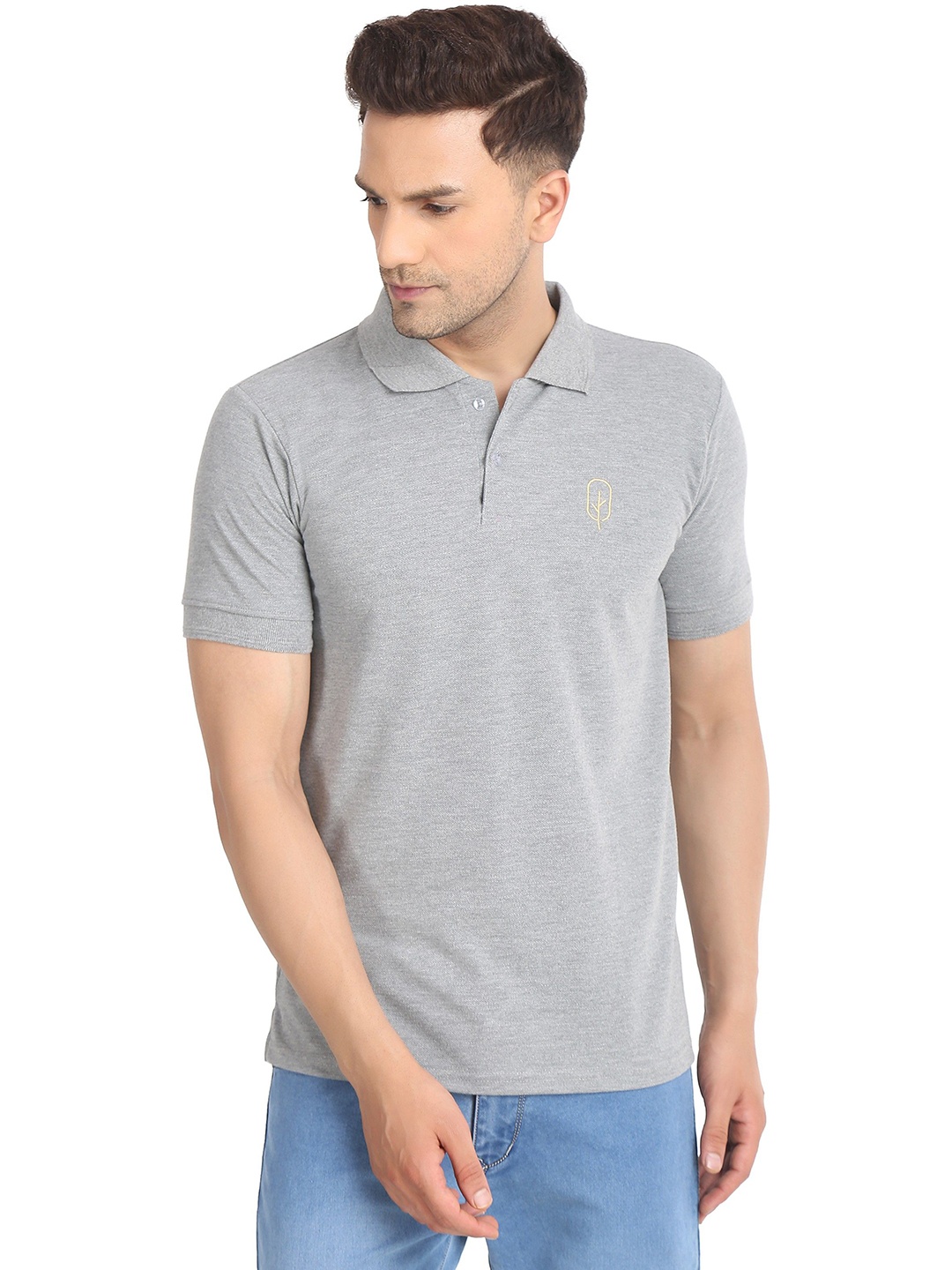 

BLUEFICUS Men Dri-FIT Solid Polo Collar Cotton T-shirt, Grey