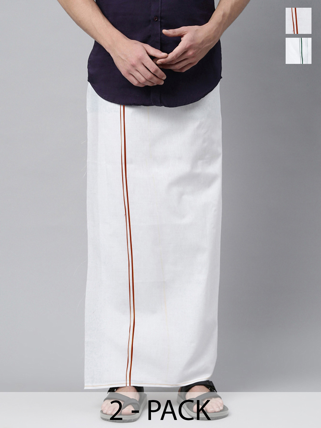 

WHITE HEART Men Pack Of 2 Solid Cotton Dhotis