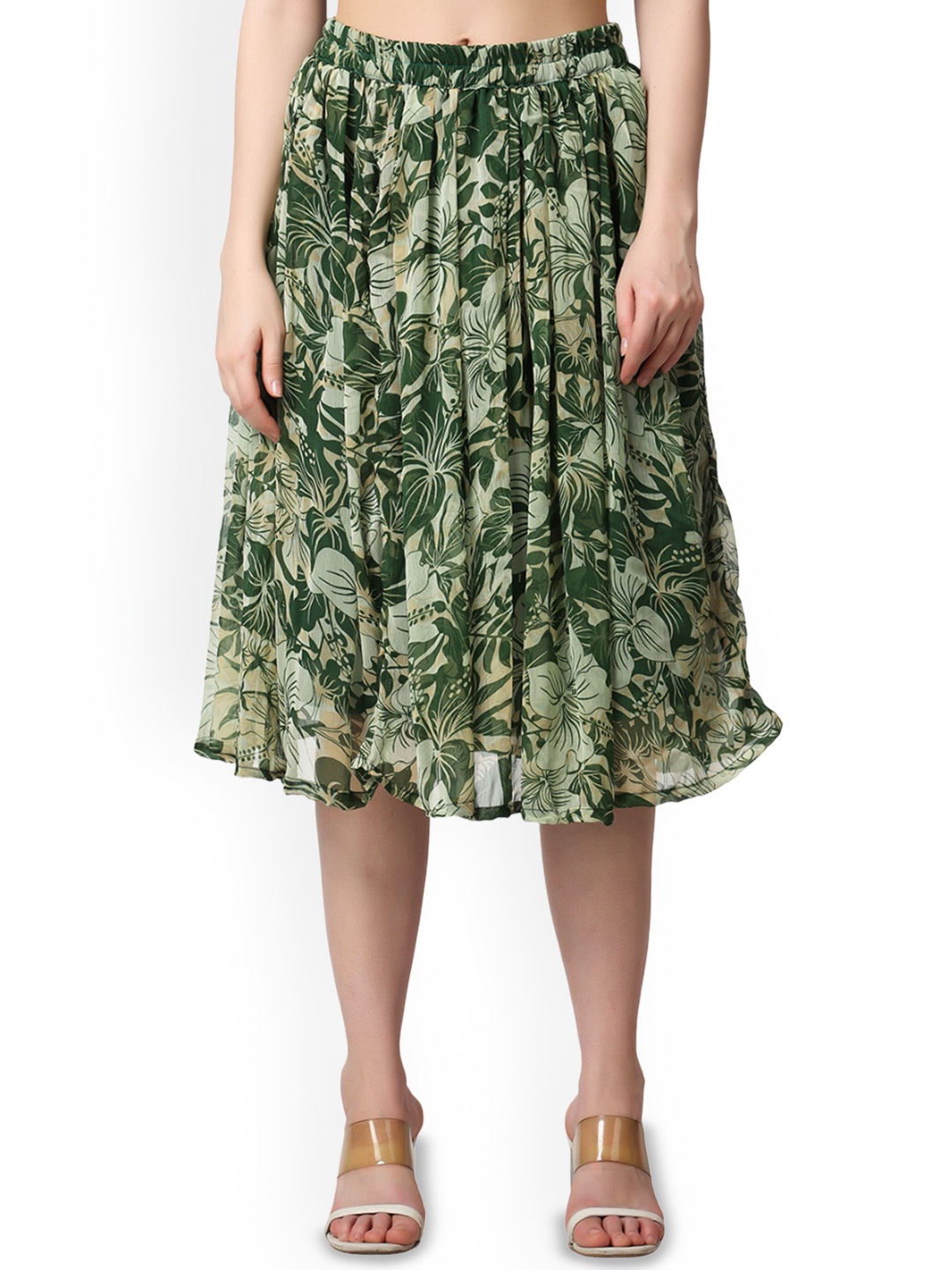 

SCORPIUS Women Floral Printed Flared Skirt, Green