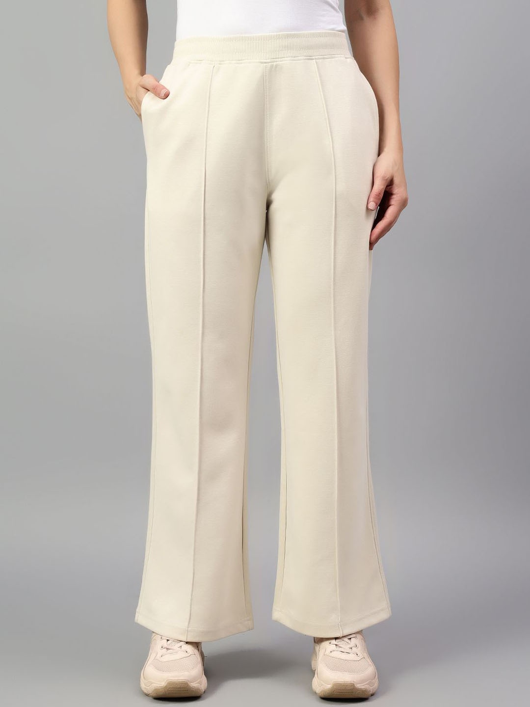 

Cantabil Women Solid Casual Parallel Trousers, Off white