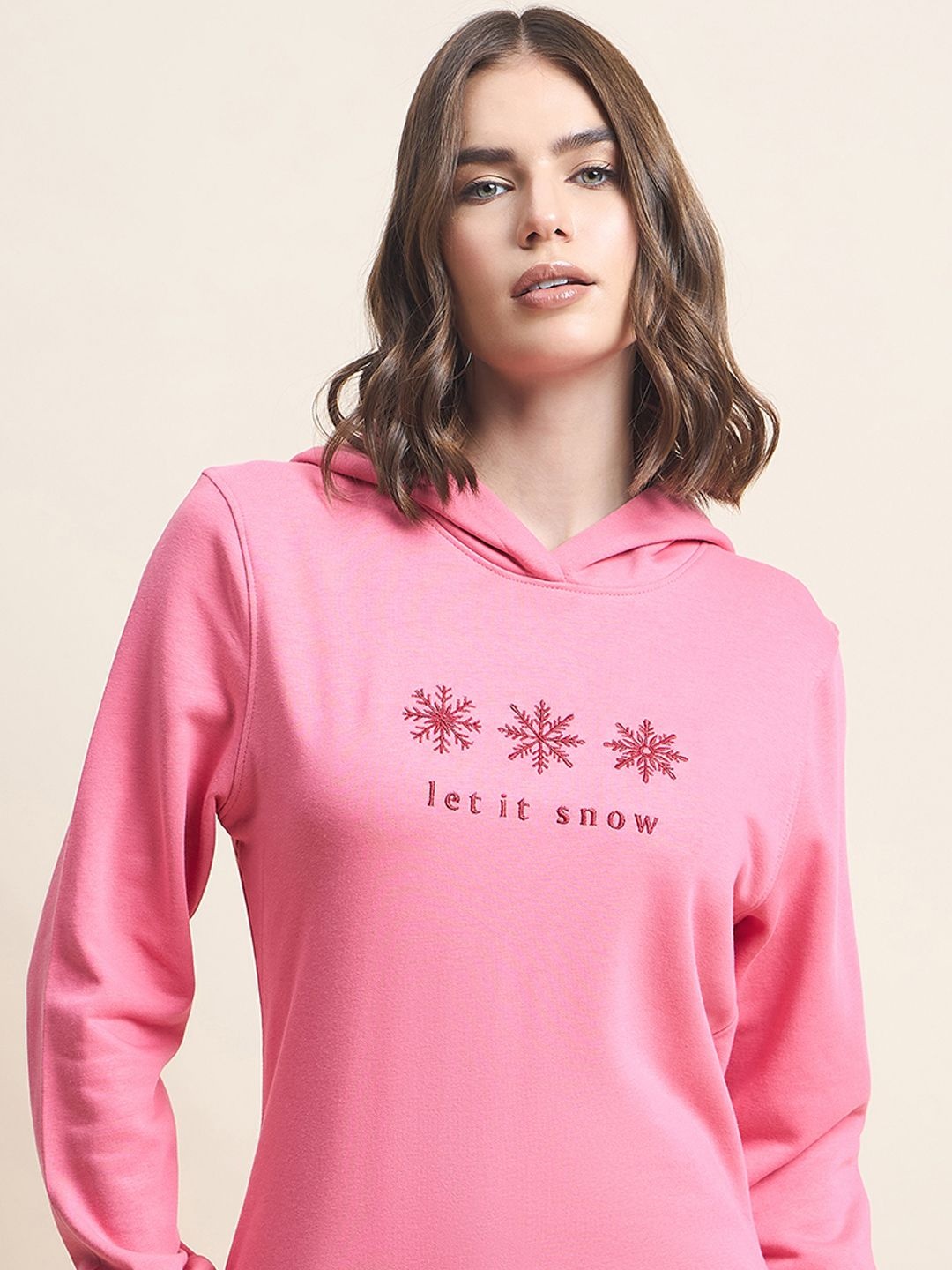 

98 Degree North Women Typography Printed Hood Cotton Pullover Sweatshirt, Pink