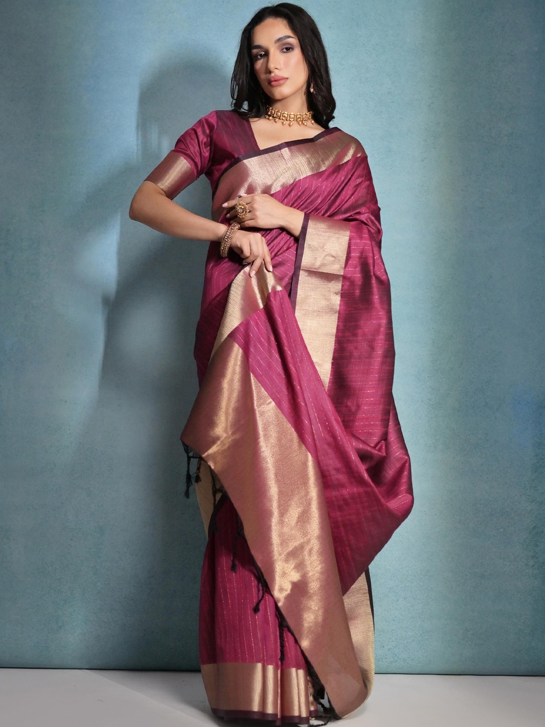 

Kandora Striped Woven Design Zari Pure Silk Banarasi Saree, Purple