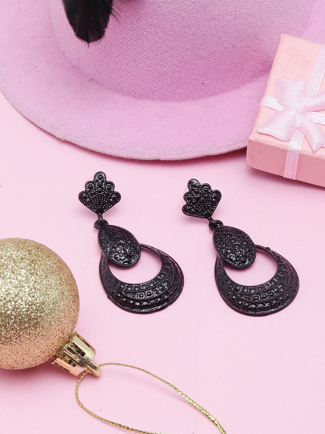 

KPOP Brass Contemporary Drop Earrings, Black