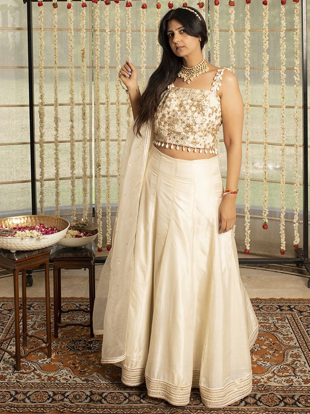 

KOVET Embellished Ready to Wear Lehenga & Blouse With Dupatta, Beige