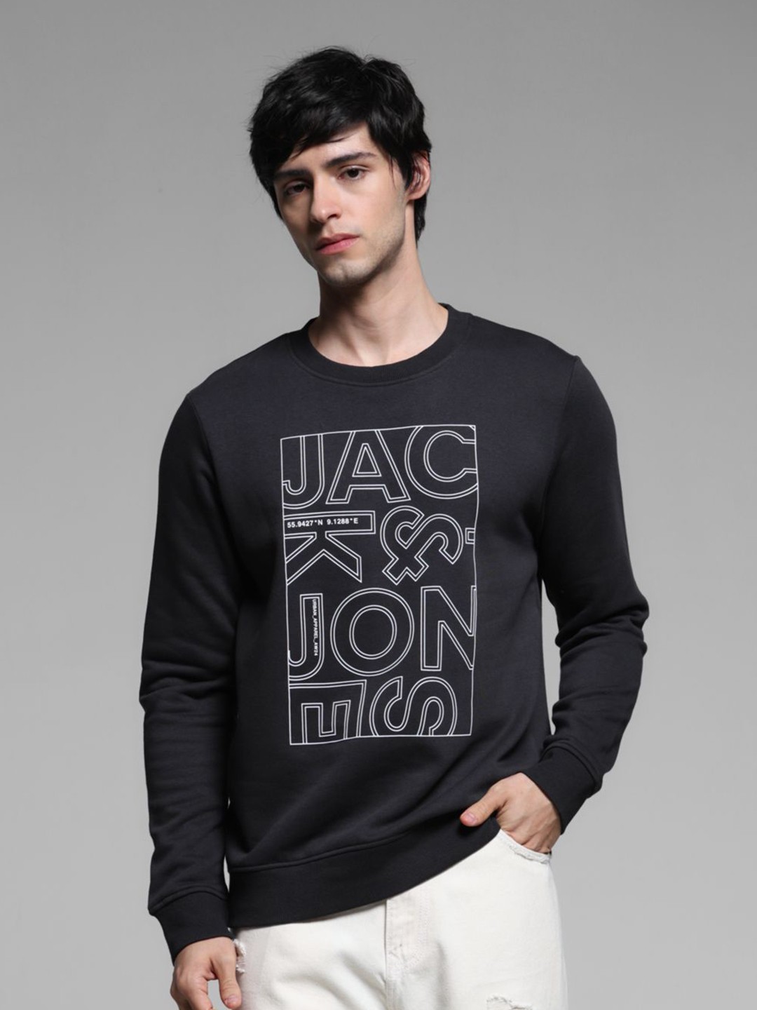 

Jack & Jones Men Typography Printed Round Neck Cotton Pullover Sweatshirt, Black