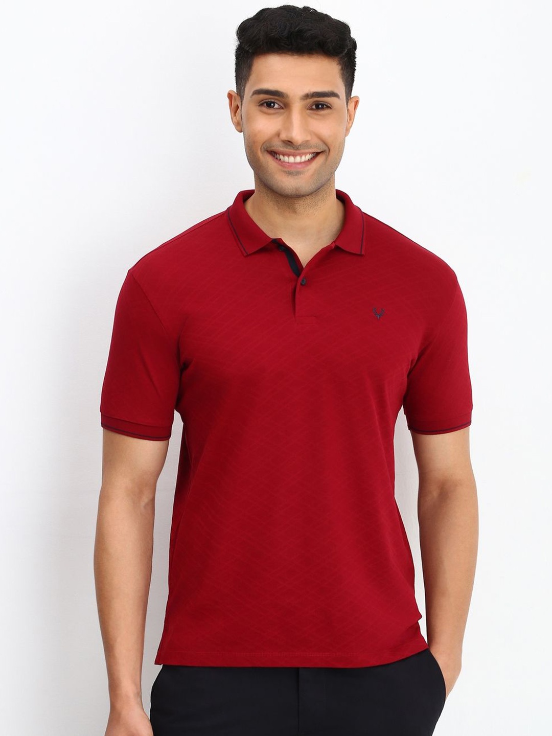 

Allen Solly Men Abstract Printed Polo Collar Cotton T-shirt, Maroon