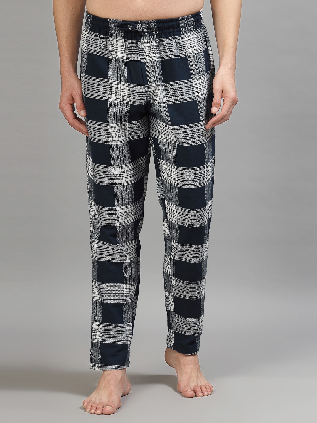 

ETC Checked Pure Cotton Mid-Rise Lounge Pants, Black