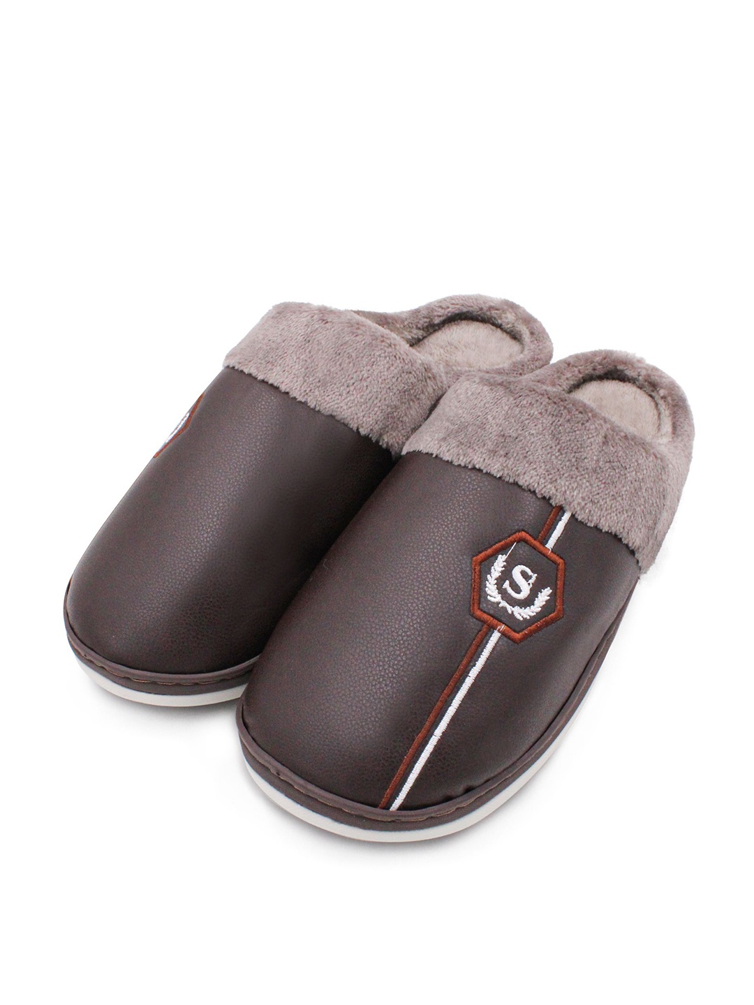 

JENNA Men Printed Room Slippers, Brown