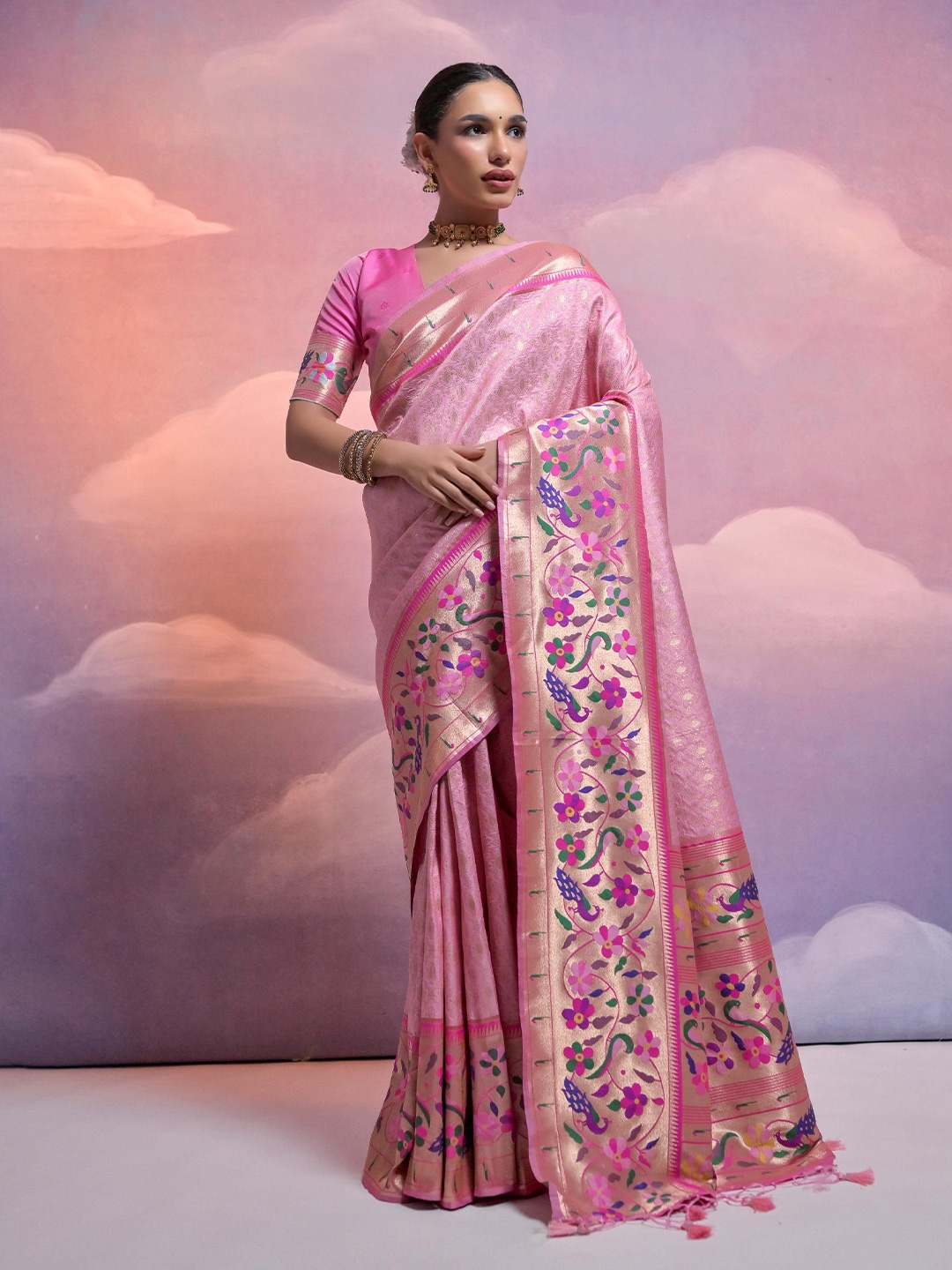 

Kandora Woven Design Zari Pure Silk Banarasi Saree, Rose