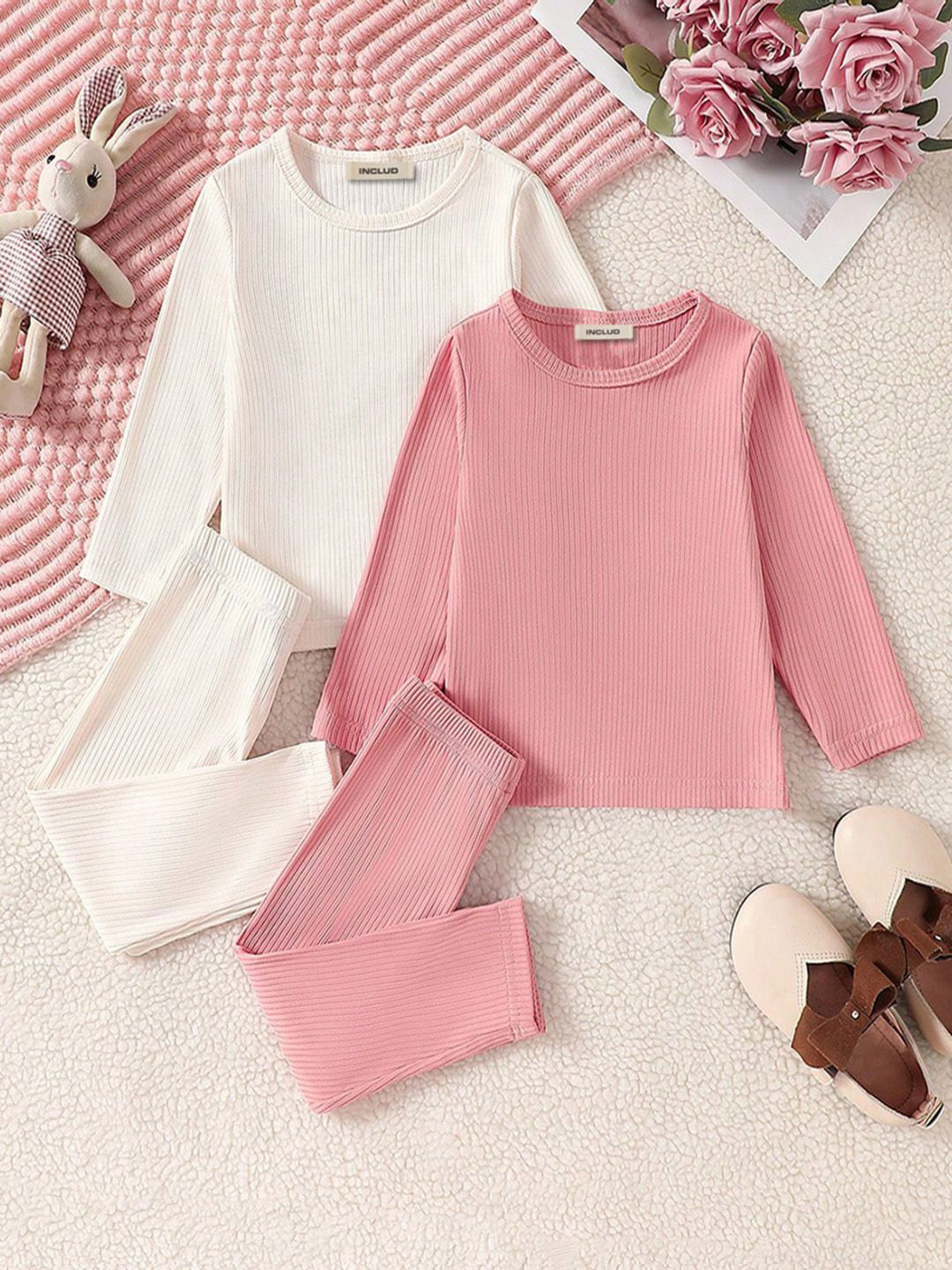 

INCLUD Girls T-shirt with Trousers, Pink