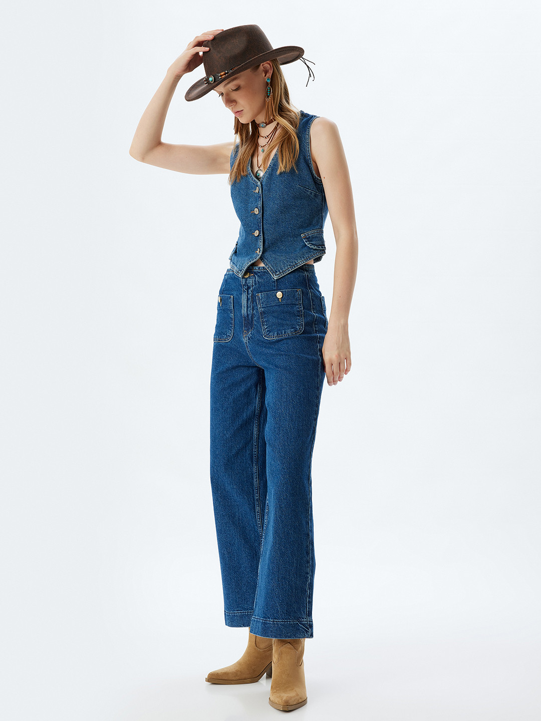 

Koton Women High-Rise Parallel Cotton Trouser, Turquoise blue