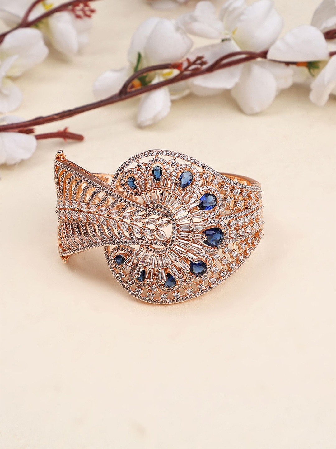 

ANIKAS CREATION Rose Gold-Plated American Diamond Studded Bangle-Style Bracelet