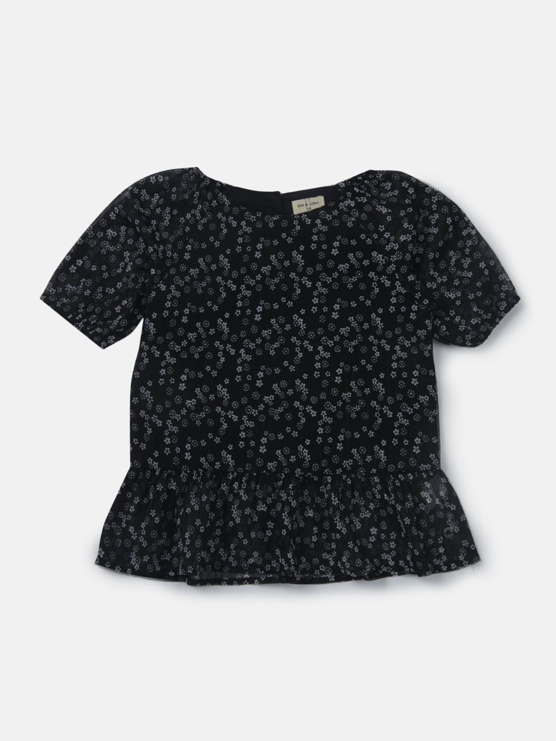 

Gini and Jony Girls Floral Printed Round Neck Cotton Top, Black