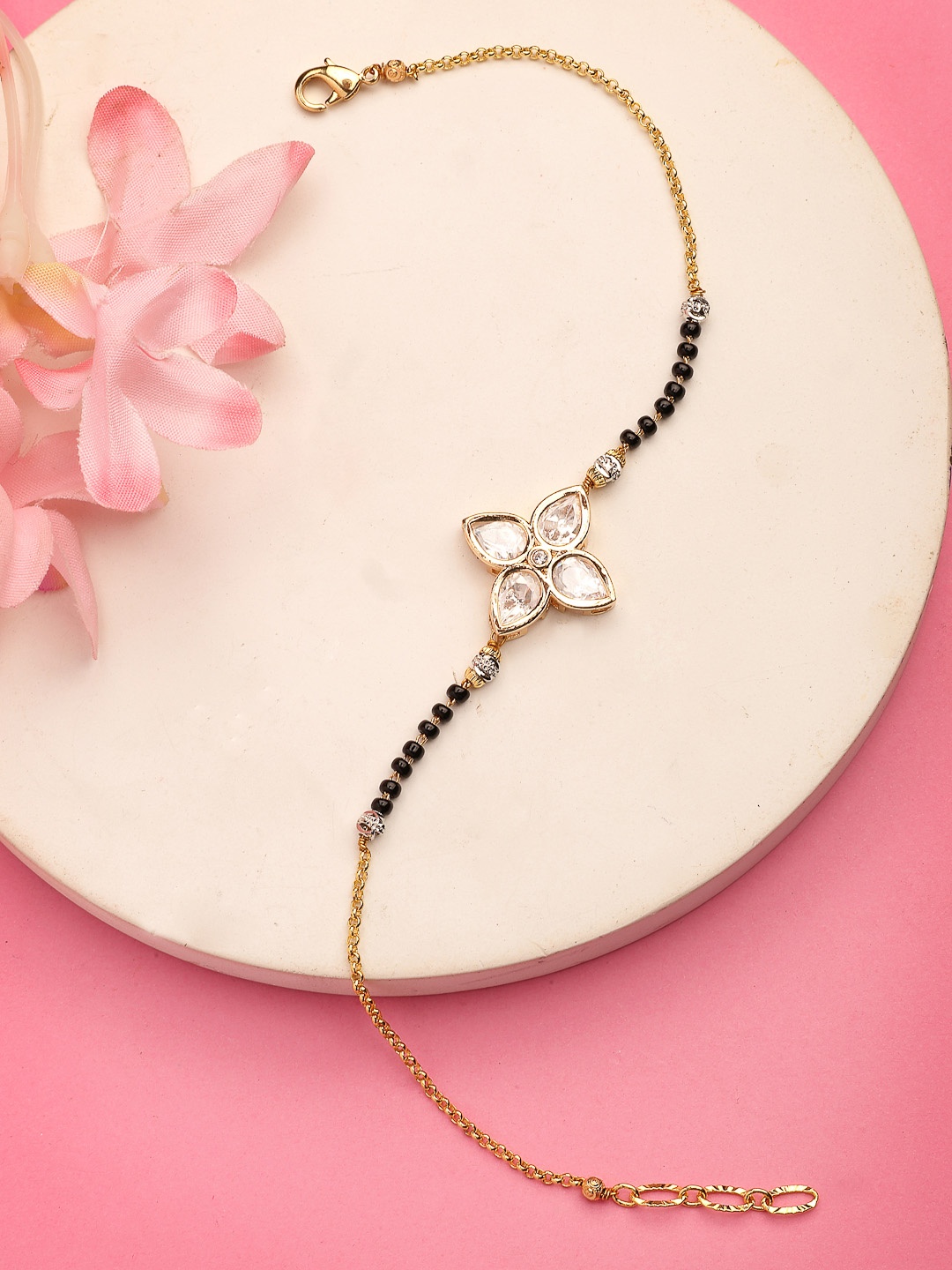

NVR Gold-Plated Stone Studded & Beaded Bracelet Mangalsutra