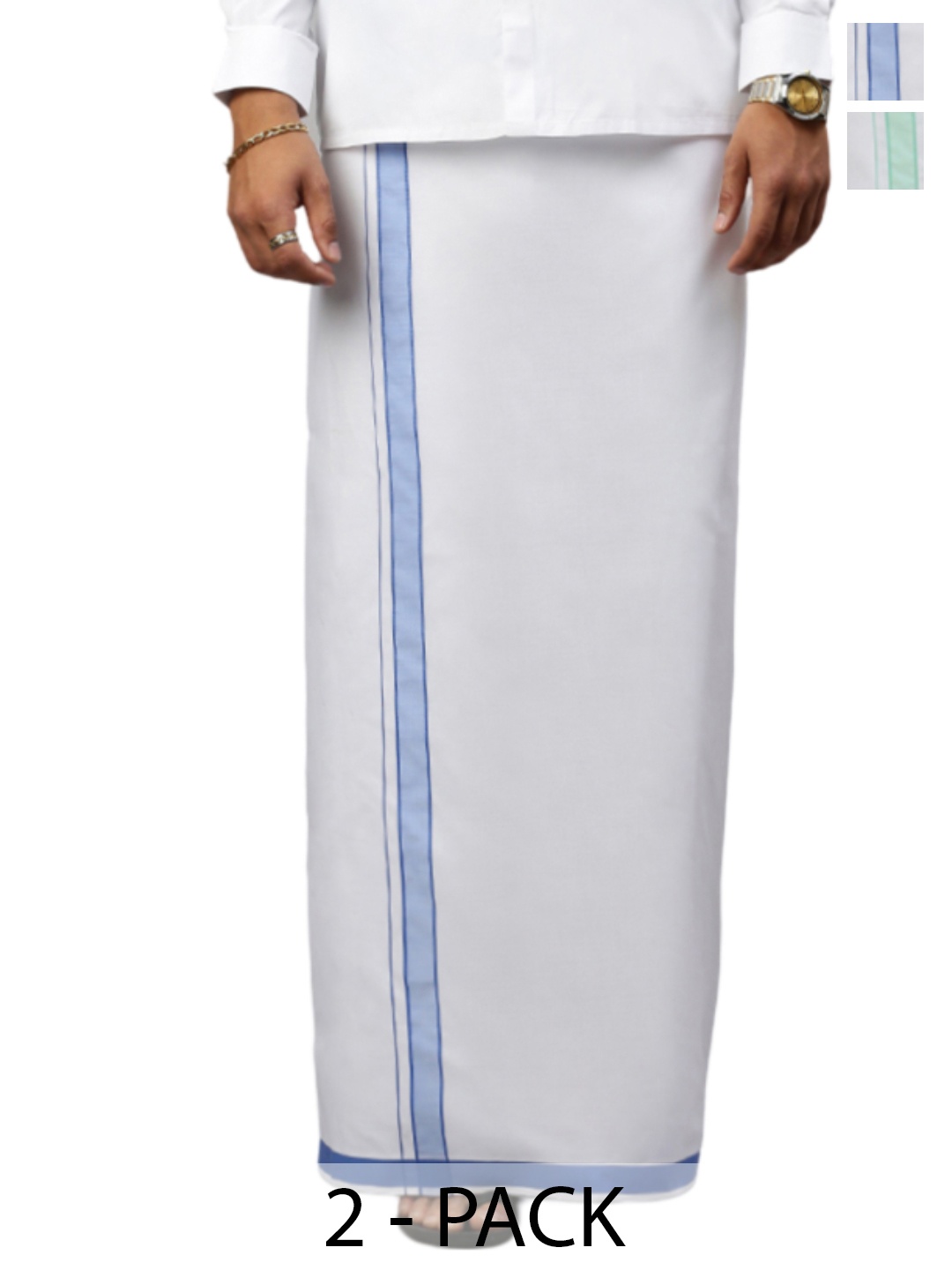 

Ramraj Pack of 2 Men Solid Border Dhoti, White