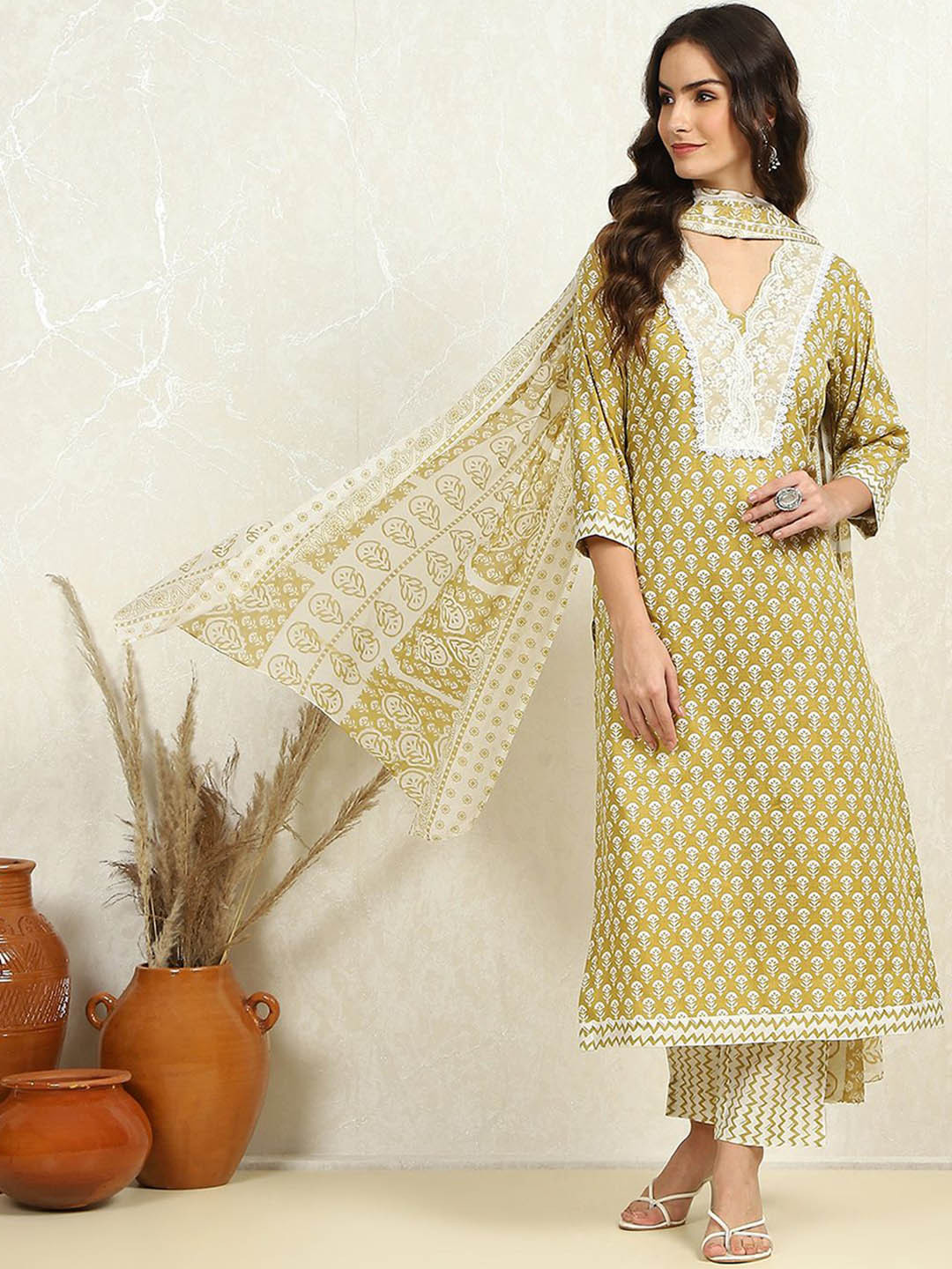 

Biba Pure Cotton Unstitched Dress Material, Green