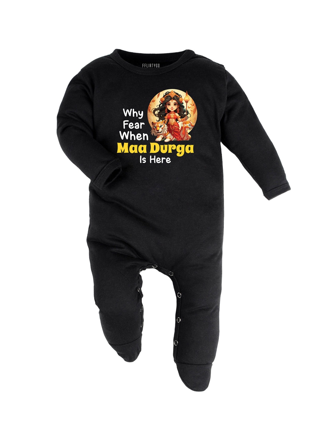 

FFLIRTYGO Infants Printed Cotton Sleepsuit, Black