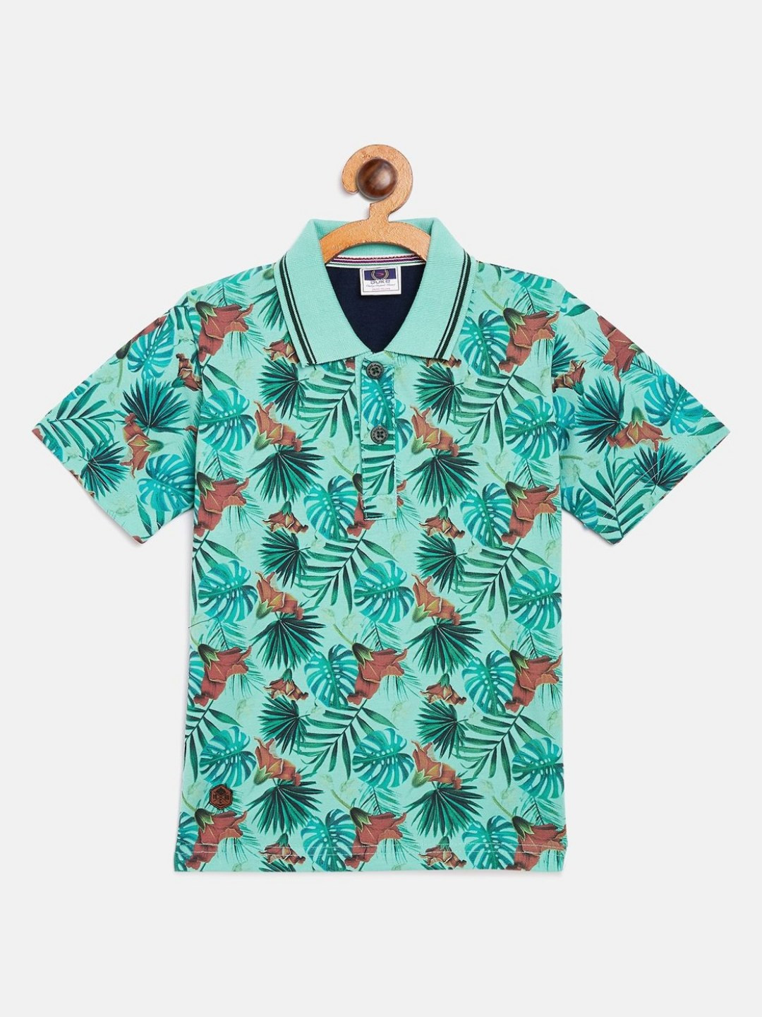 

Duke Boys Floral Printed Polo Collar Cotton T-shirt, Green