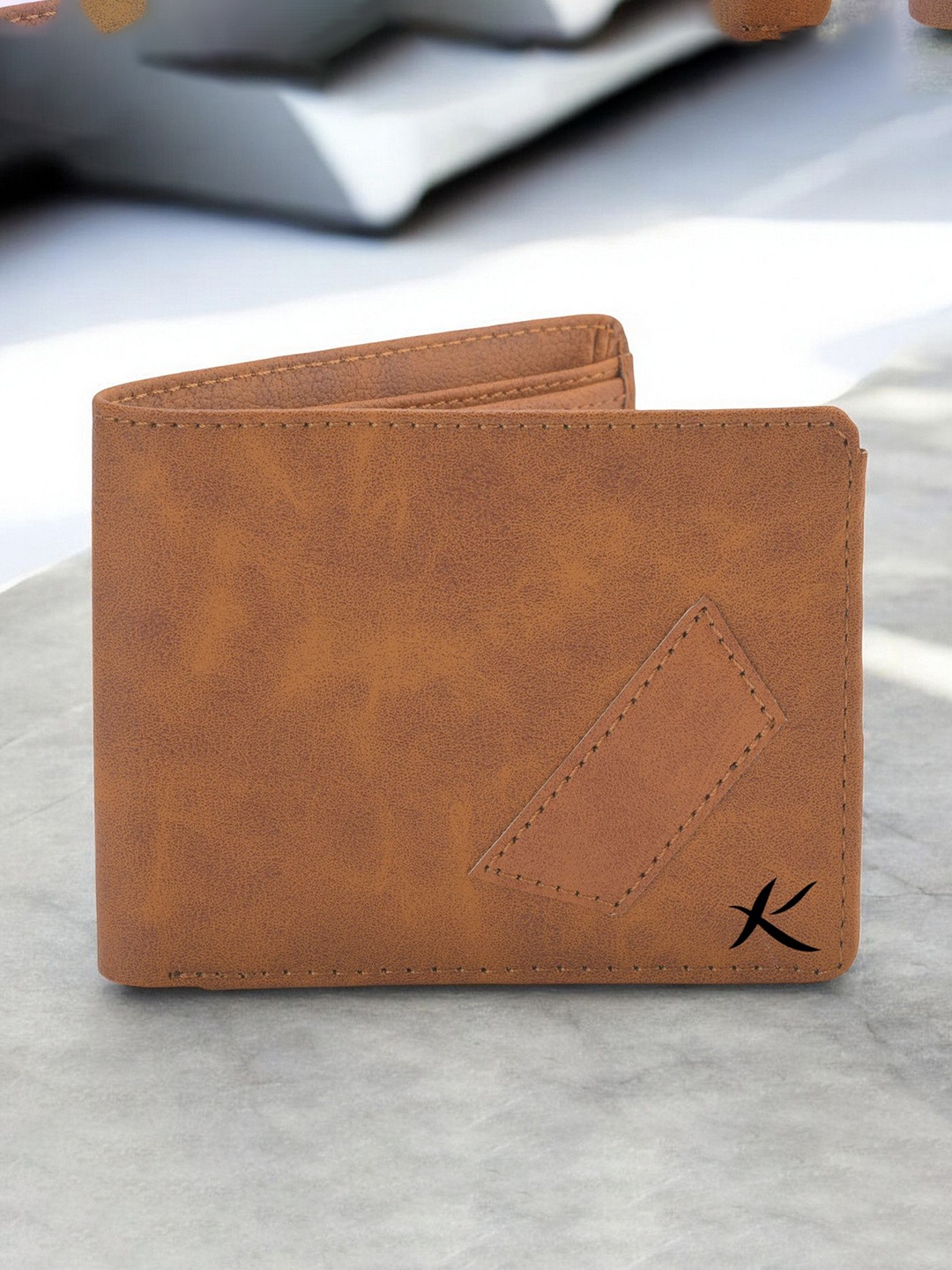

Kastner Men Textured Cut Work PU Two Fold Wallet, Tan
