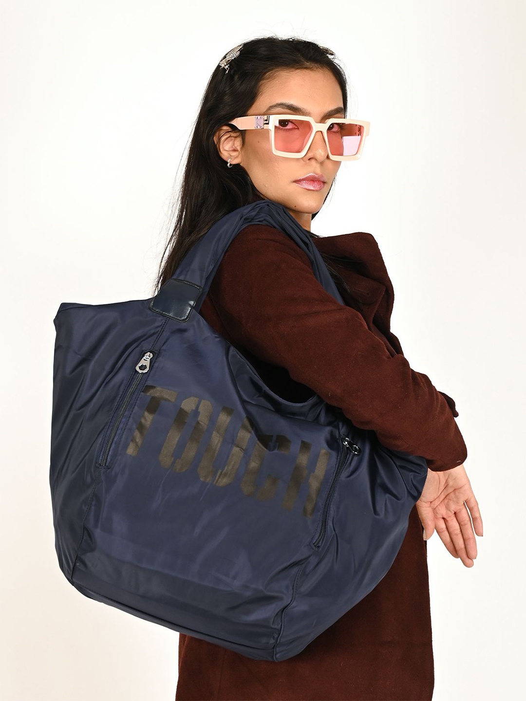 

ODETTE Structured Tote Bag with Fringed, Blue