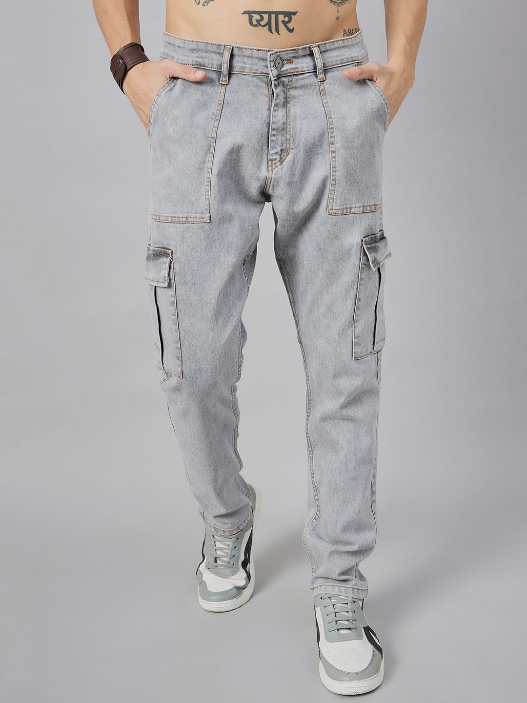 

STUDIO NEXX Men Loose Relaxed Fit Heavy Fade Stretchable Jeans, Grey