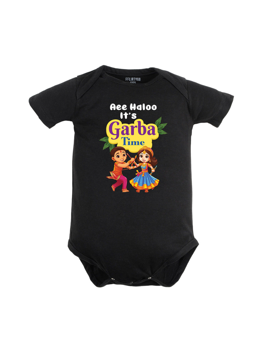 

FFLIRTYGO Infants Printed Pure Cotton Bodysuit, Black