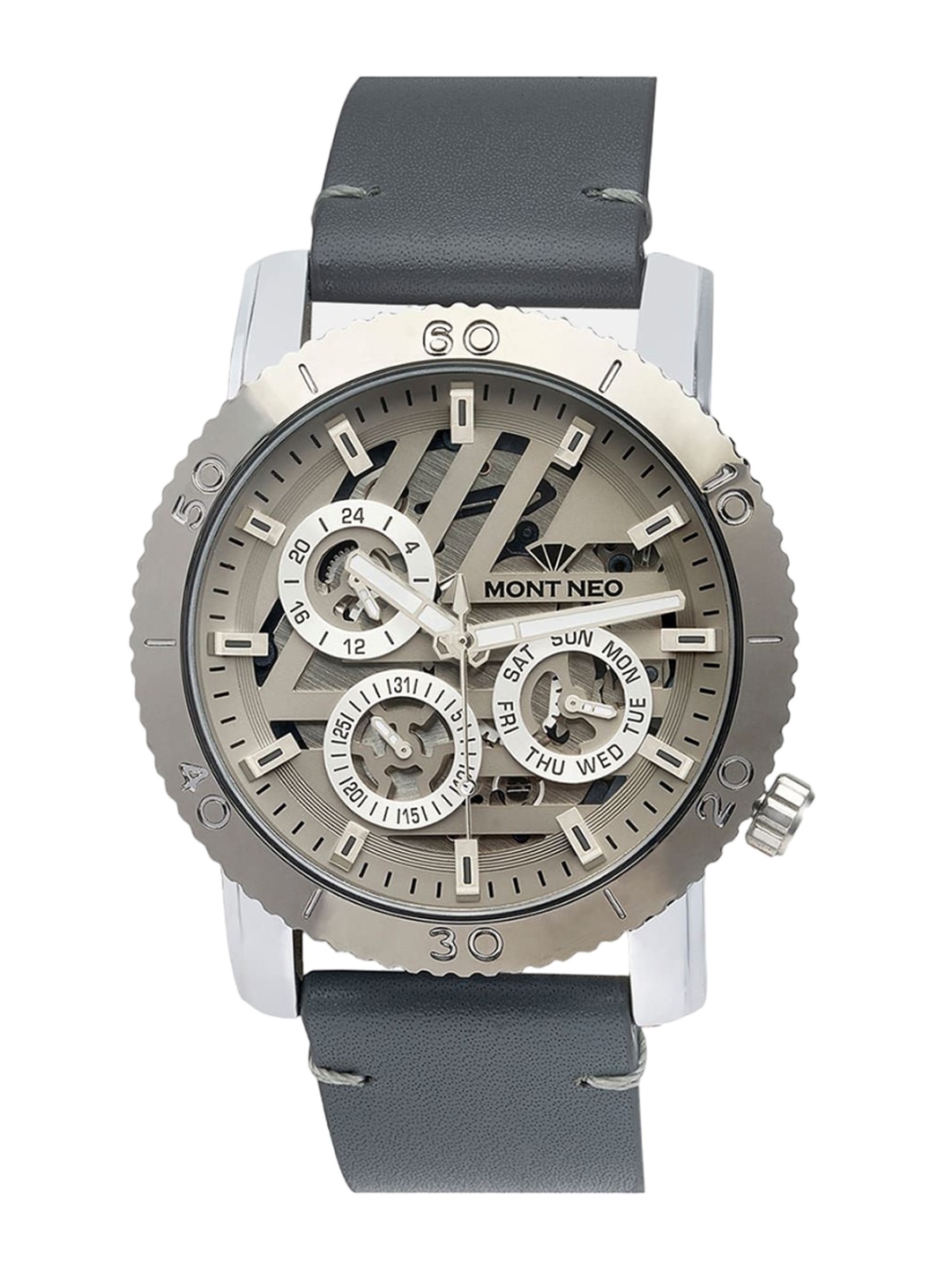 

MONT NEO Men Gun Dial & Leather Straps Watch 8017M-L1816, Grey
