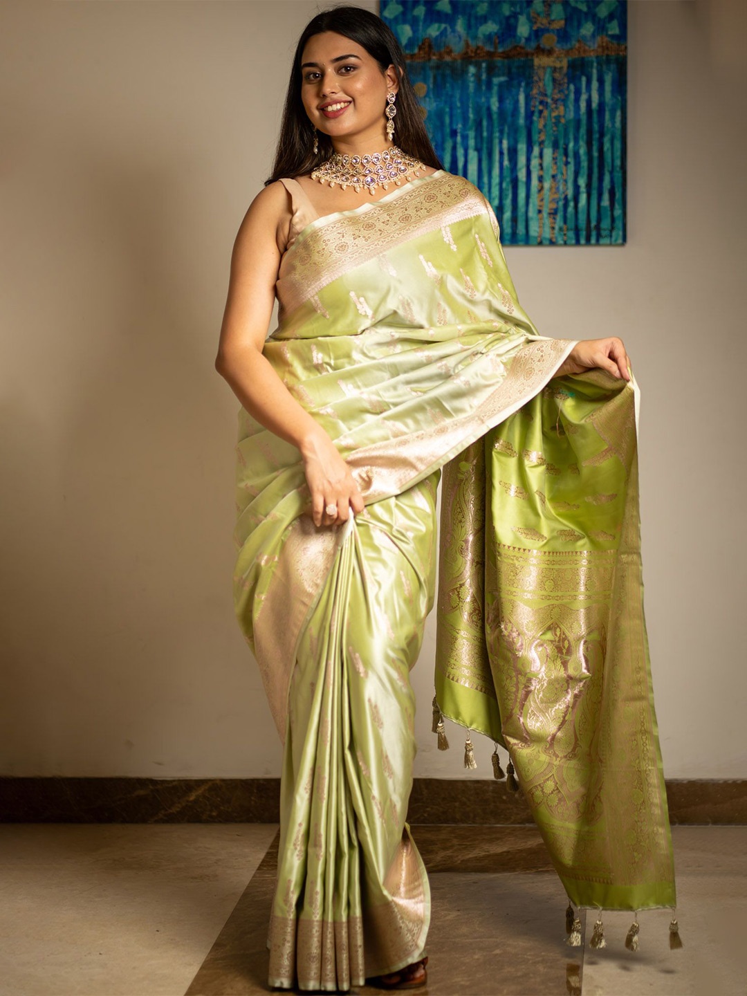 

I LOVE SAREES Woven Design Zari Pure Cotton Banarasi Saree, Green