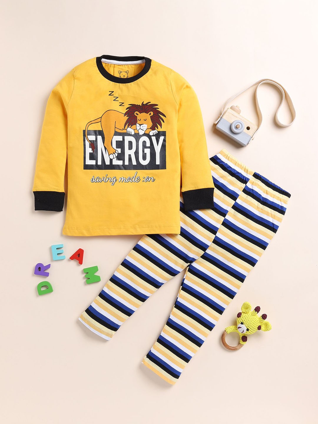 

YK Boys Graphic Printed Pure Cotton Night suit, Mustard