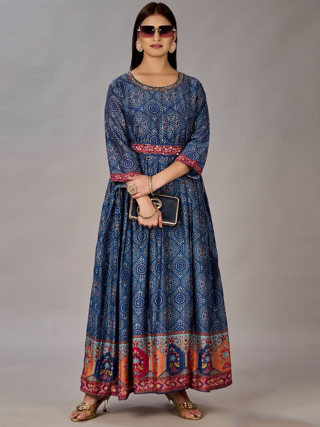 

JIVORA Ethnic Motifs Print Maxi Dress, Blue