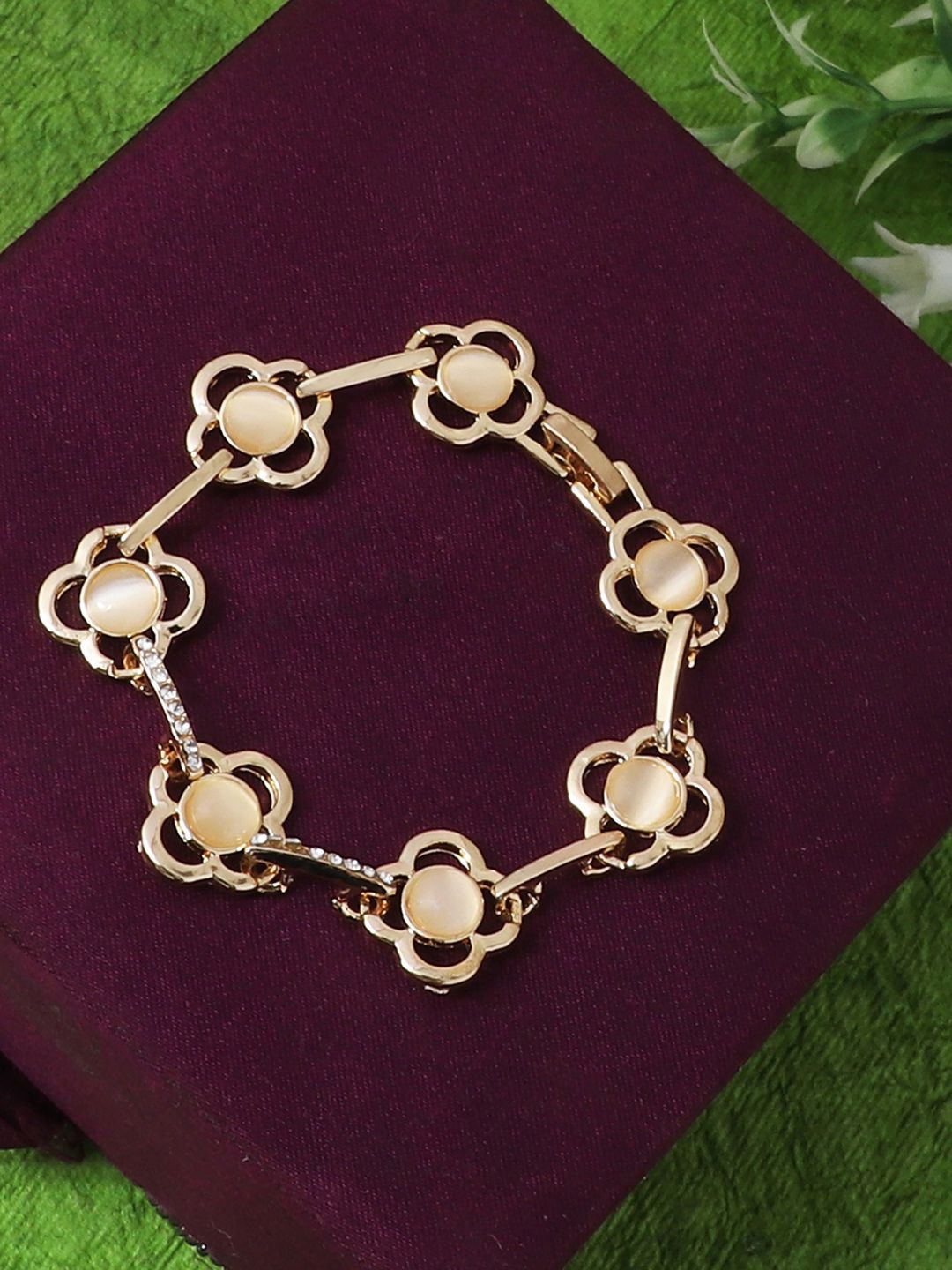 

ANIKAS CREATION Gold-Plated Stone Studded Link Bracelet