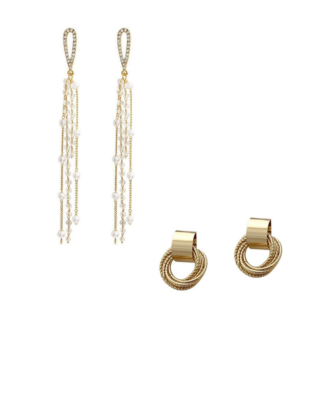

Pinapes Set of 2 Contemporary Drop Earrings, Gold