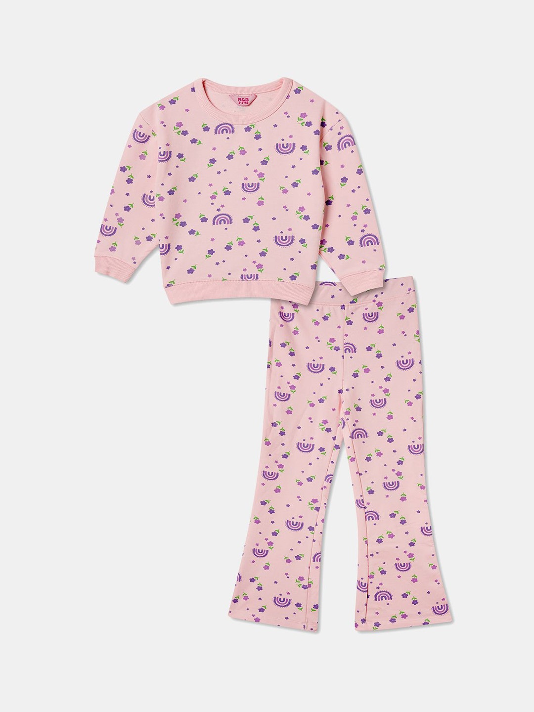 

R&B Girls Printed Sweatshirt & Trousers, Pink