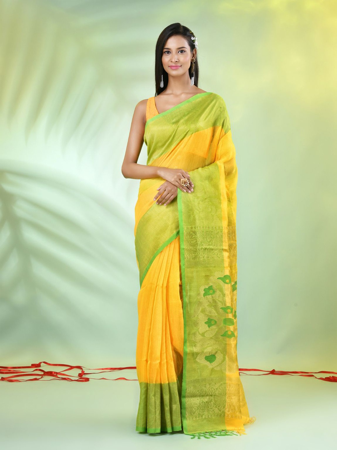 

Charukriti Woven Design Zari Saree With Blouse Piece, Yellow