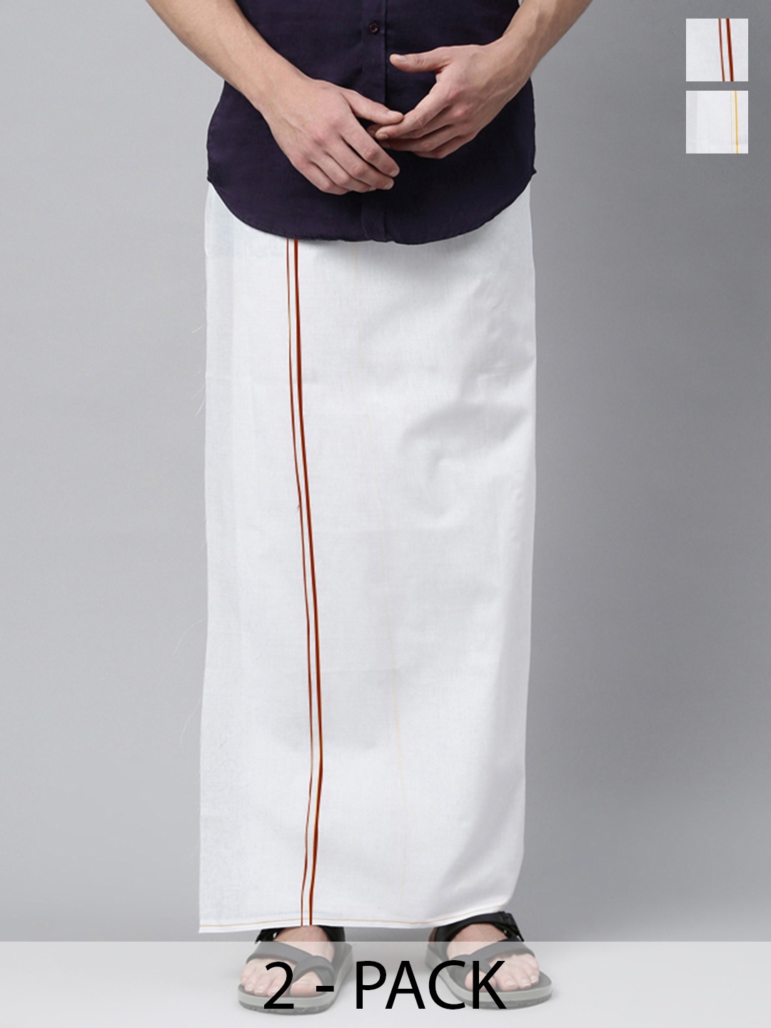 

WHITE HEART Pack of 2 Men Solid Cotton Dhoti with Border