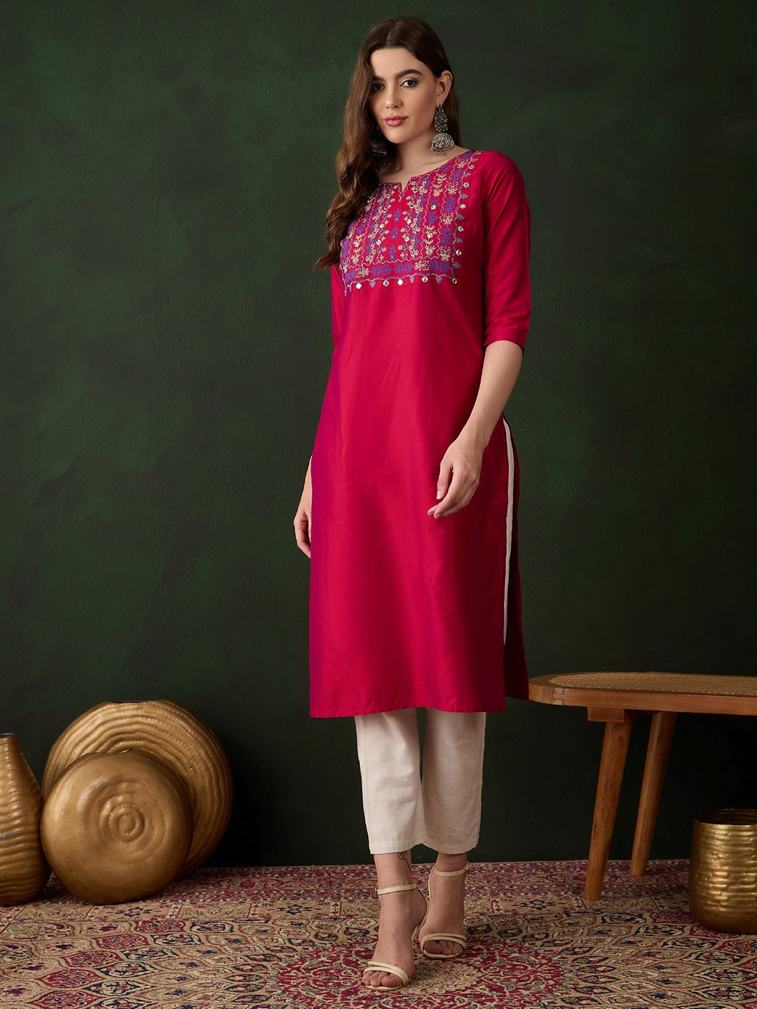 

Sangria Embroidered Pure Cotton Kurtas, Pink