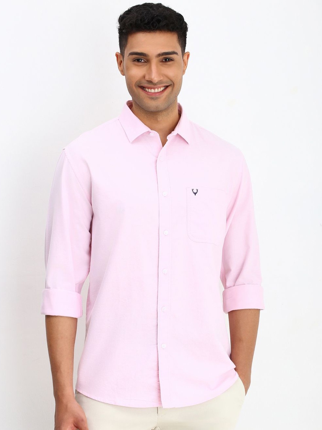 

Allen Solly Men Spread Collar Solid Cotton Slim Fit Casual Shirt, Pink