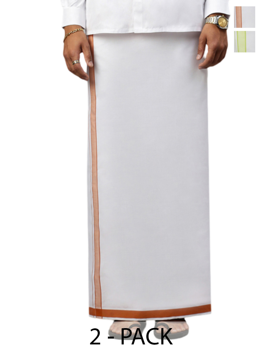 

Ramraj Men Cotton Solid Fancy Border Dhotis Pack Of 2, White