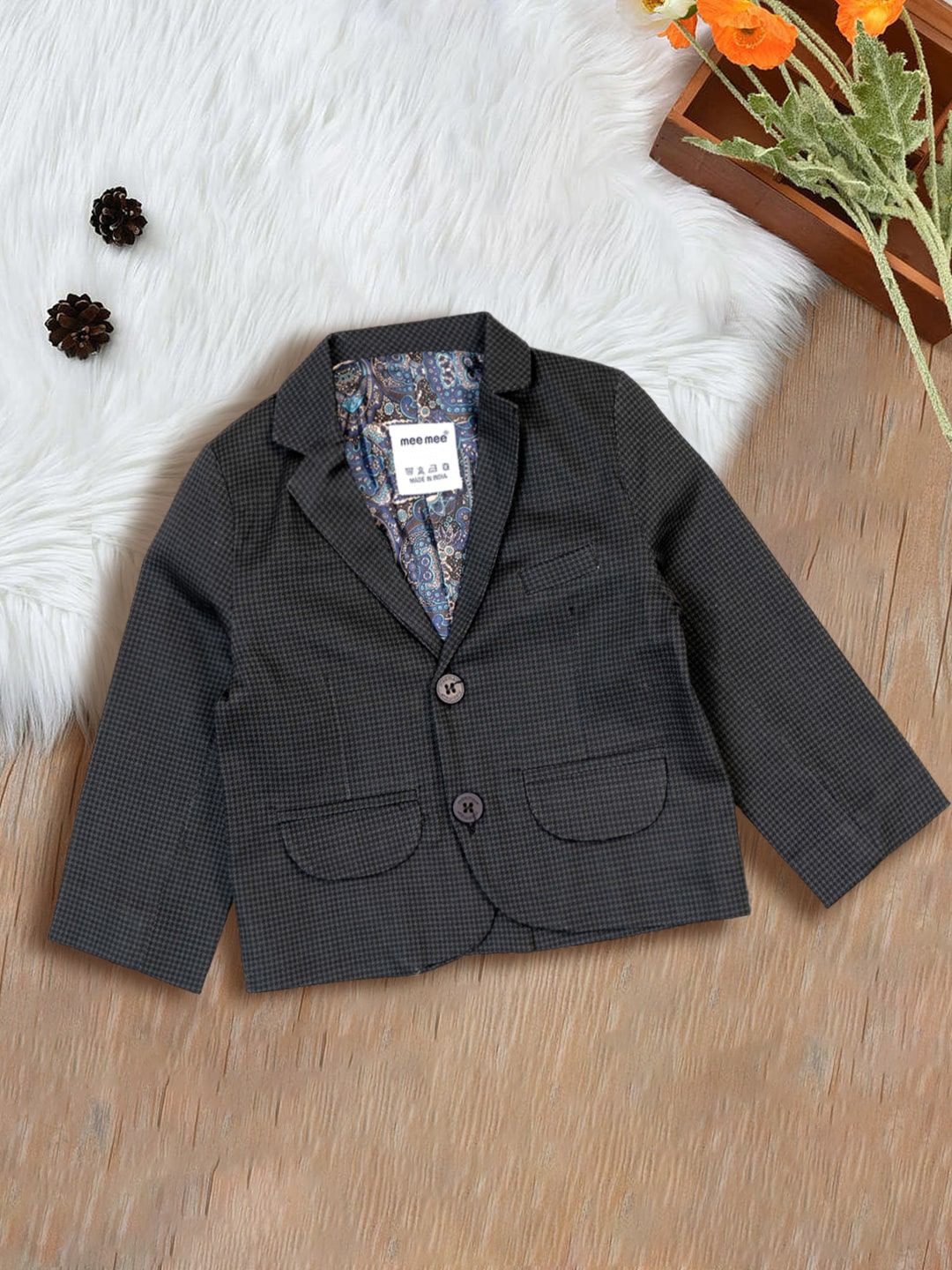 

MeeMee Infant Boys Checked Pure Cotton Casual Blazer, Grey