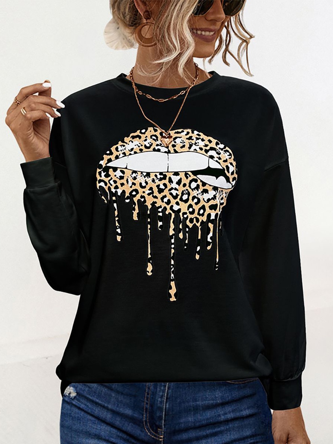 

StyleCast x Revolte Women Graphic Printed Round Neck Pullover Sweatshirt, Black