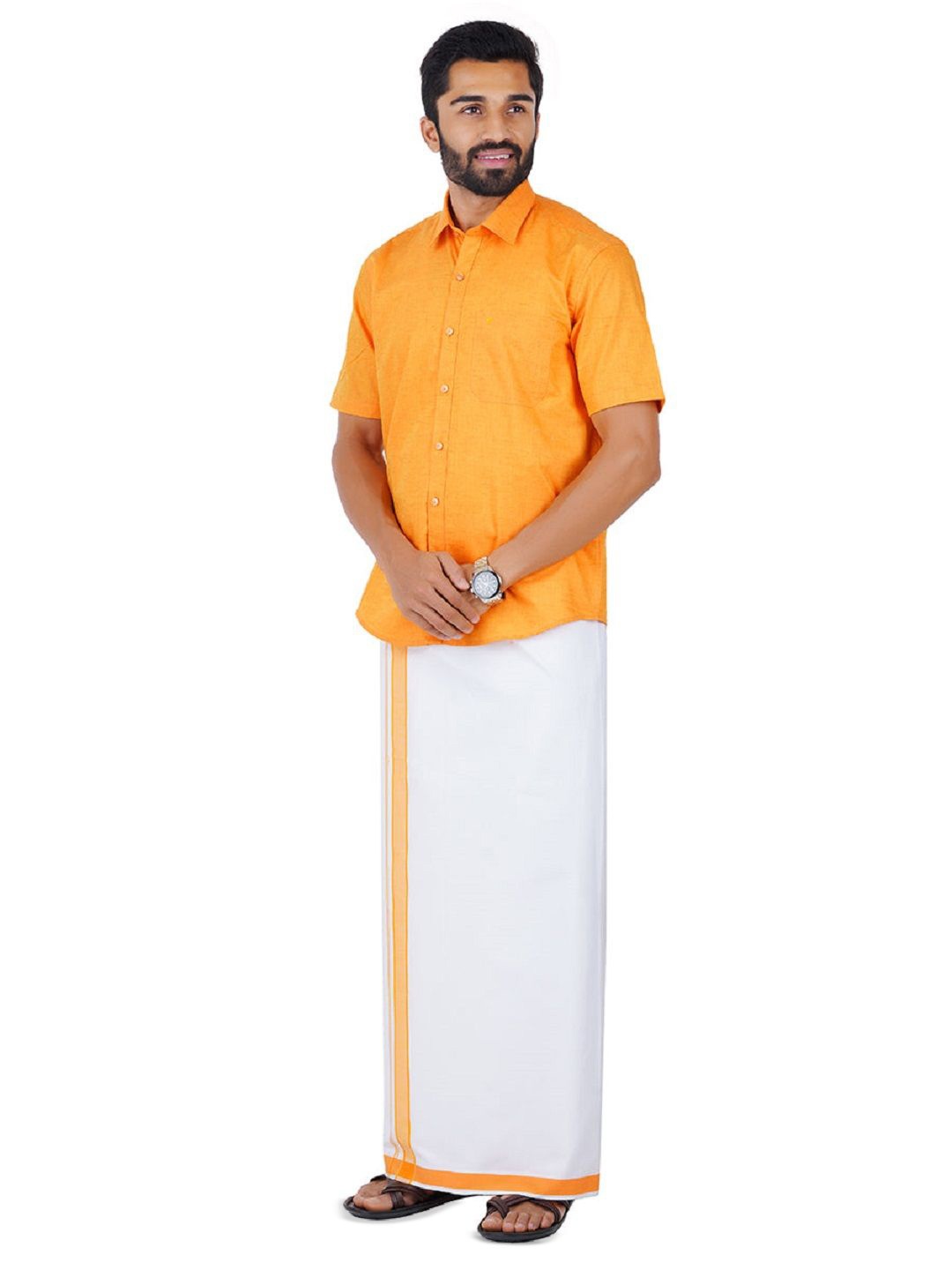 

Ramraj Men Pure Cotton Shirt With Adjustable Dhoti, Yellow