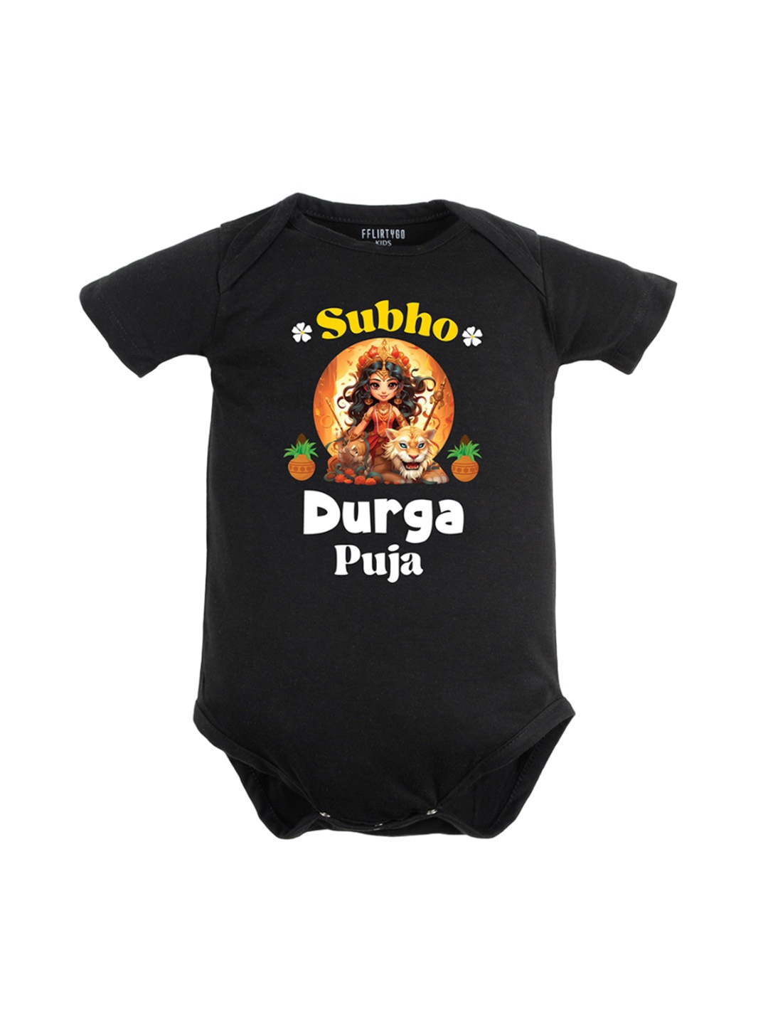 

FFLIRTYGO Infants Printed Pure Cotton Bodysuit, Black