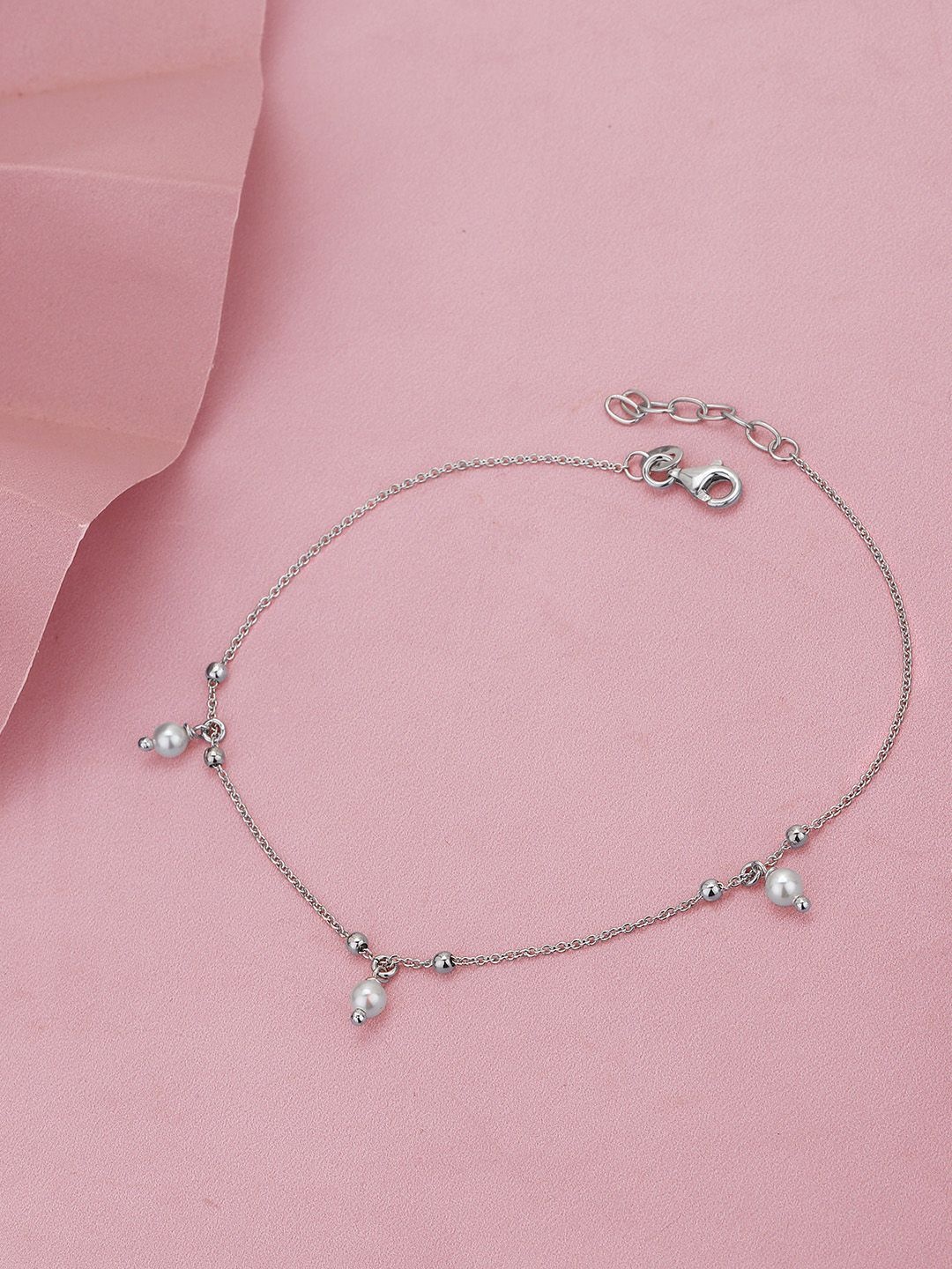 

Sangria Rhodium-Plated 925 Sterling Silver Pearls Anklet