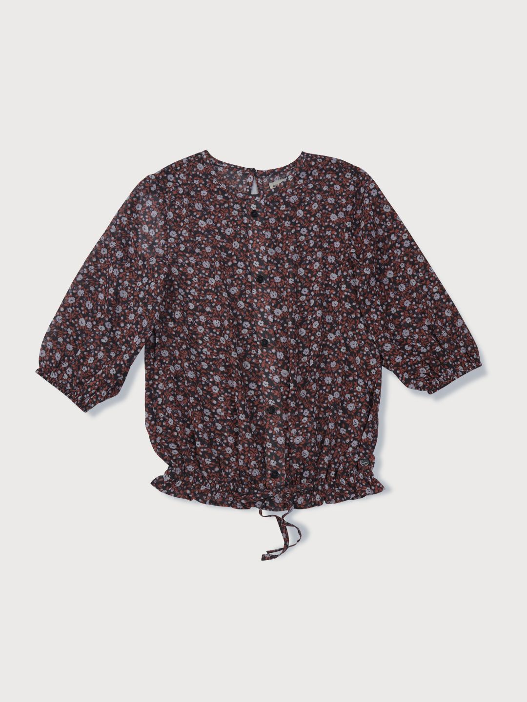 

Gini and Jony Girls Floral Printed Round Neck Top, Brown